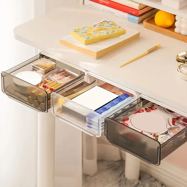 Under-Desk Drawer Storage Box - No-Drill Invisible Organizer, Pull-Out Office Desk Bottom Storage Box