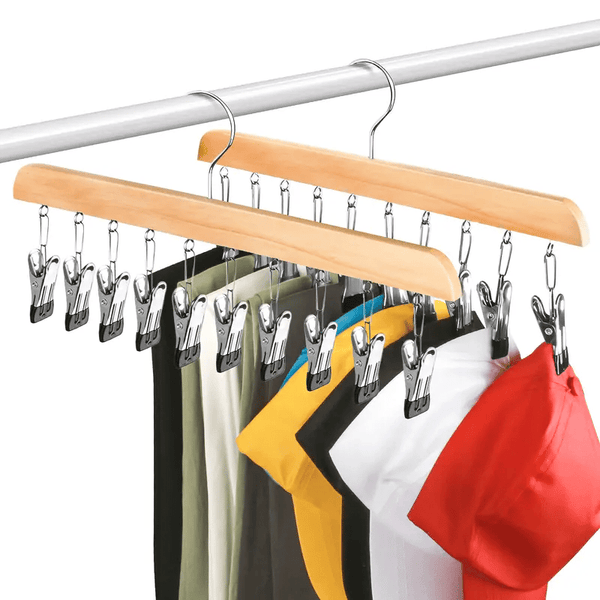 🔥Closet Organizer with 10 Clips - Space Saving Hanging Closet Organizer - Wood(1 pc)