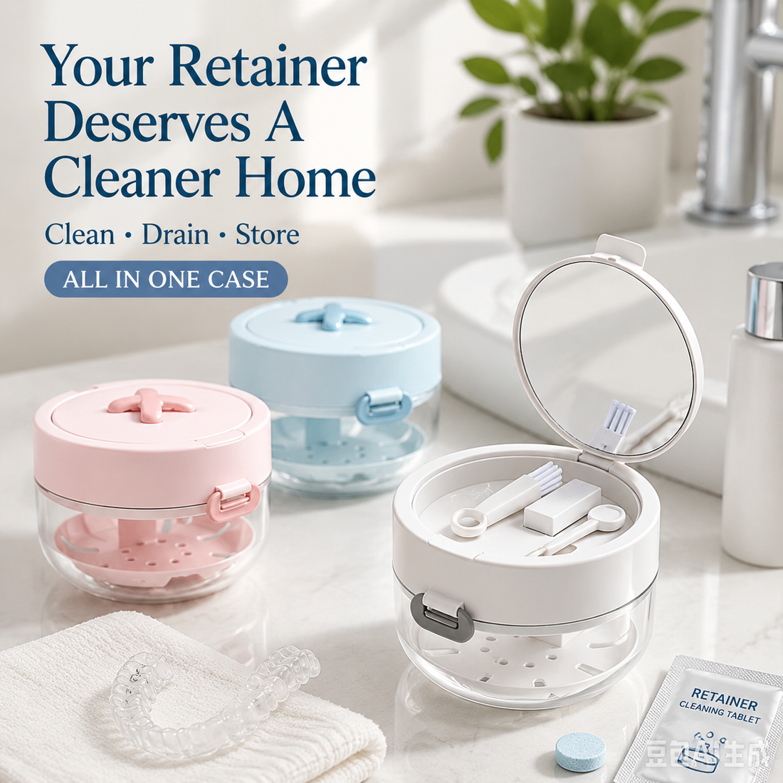 Portable 3-in-1 Retainer Cleaner Case