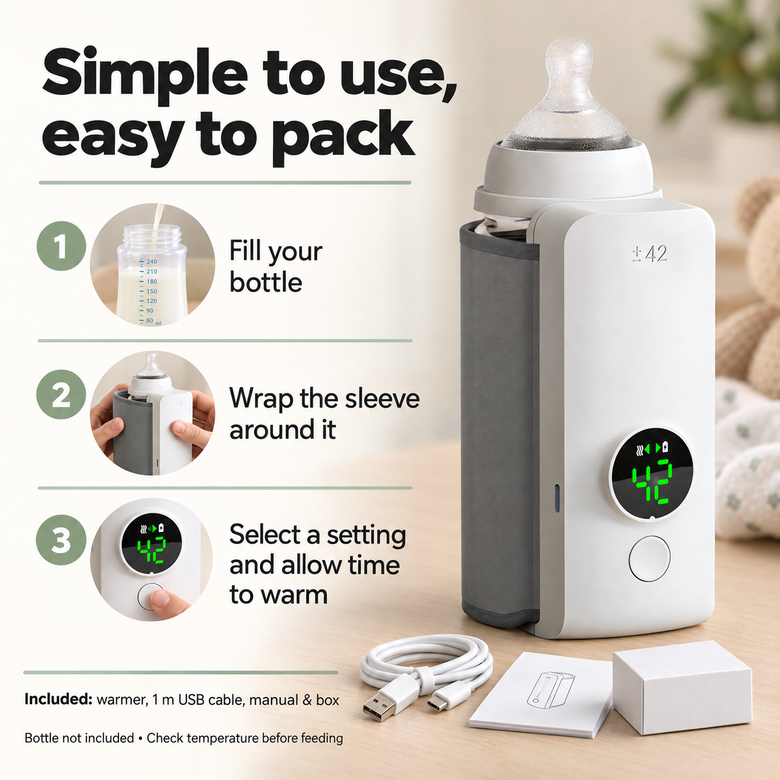 Portable Baby Bottle Warmer with Wraparound Sleeve