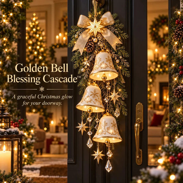 Golden Bell Blessing Cascade™ | Lighted Christmas Door Decor
