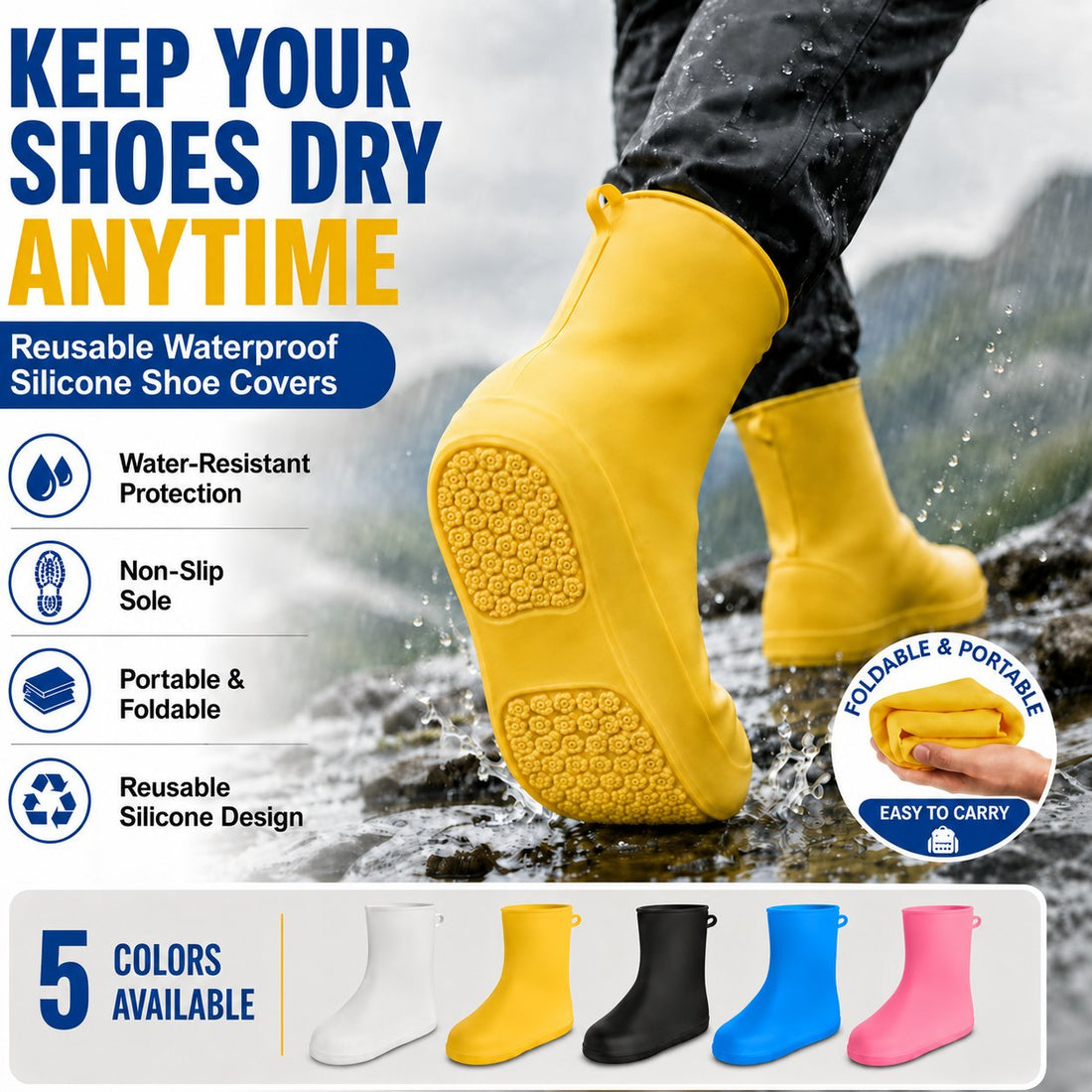 Heavy-Duty Rain Shoe Covers – Anti-Slip & Fold Into Your Bag