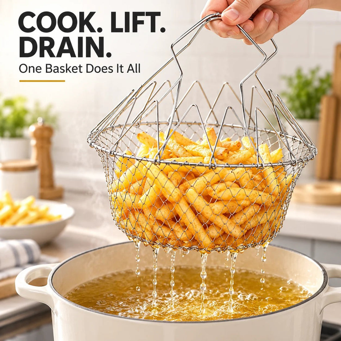 Foldable Stainless Steel Frying Basket & Colander