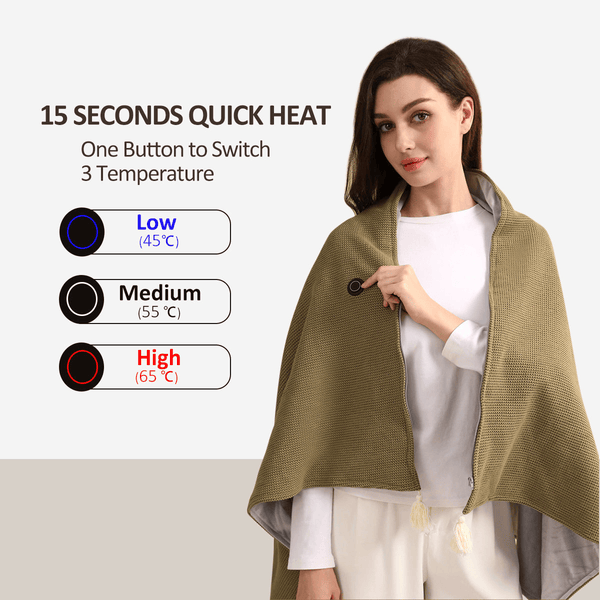 Portable Soft Zipper Electric Heated Blanket Shawl