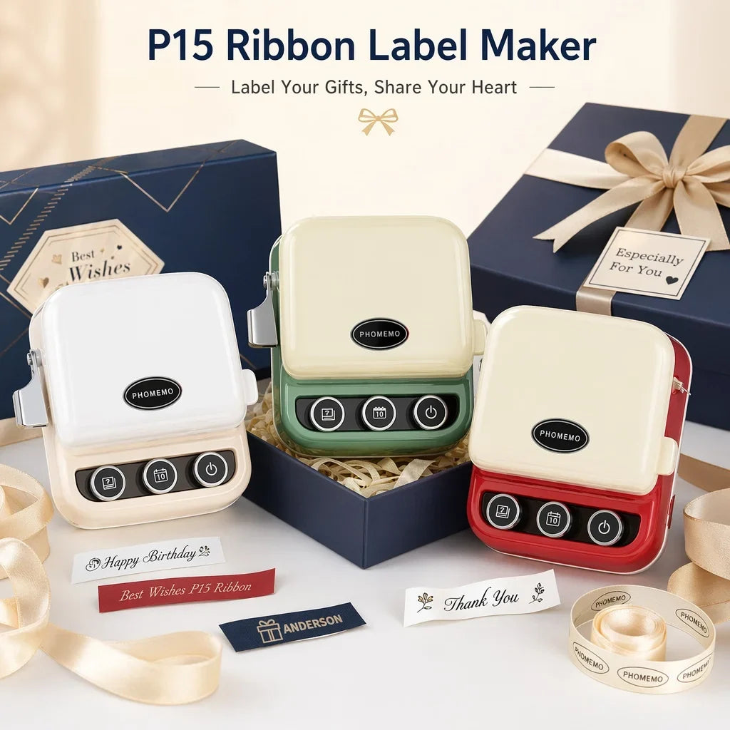 Ribbon Printer, P15 Mini Bluetooth Portable Label Maker Machine