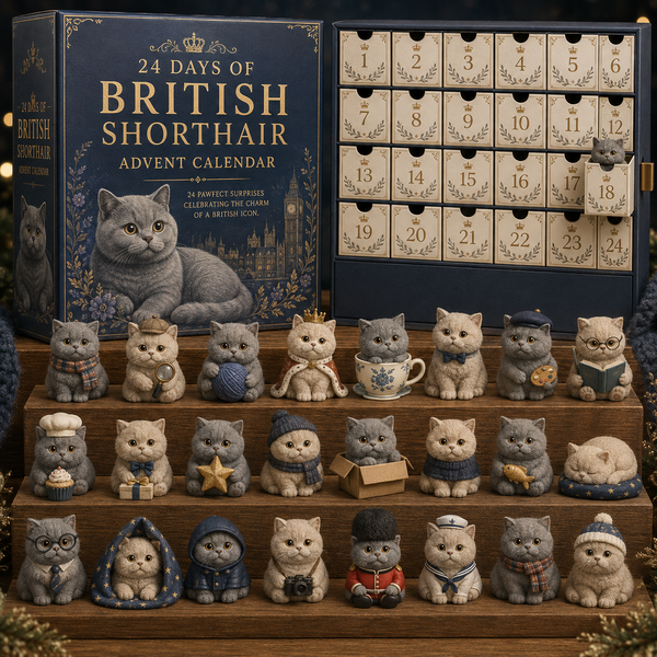 24-Day Festive Countdown, British Shorthair Themed Collectible Miniatures Blind Box