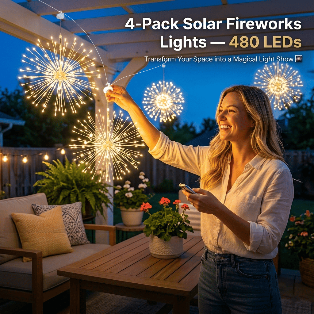 🎆 4-Pack Solar Fireworks Lights — 480 LEDs