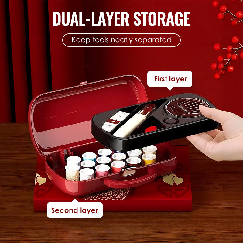 Portable Dual-Layer Sewing Kit with Handle